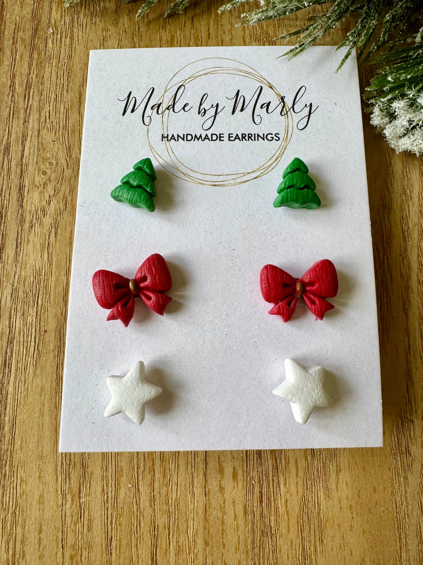 Stud pack - Christmas tree, Red bow and White star