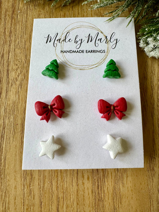 Stud pack - Christmas tree, Red bow and White star