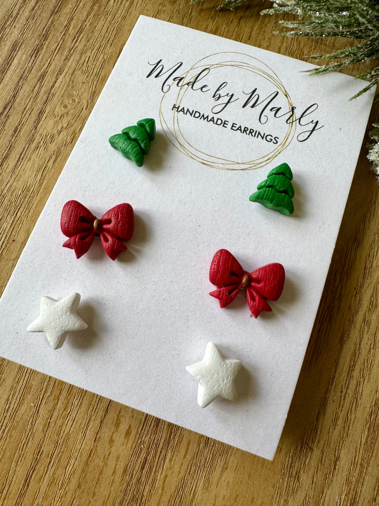 Stud pack - Christmas tree, Red bow and White star